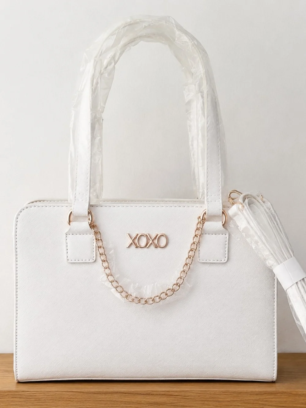 XOXO White Chain-Accent Satchel Bag
